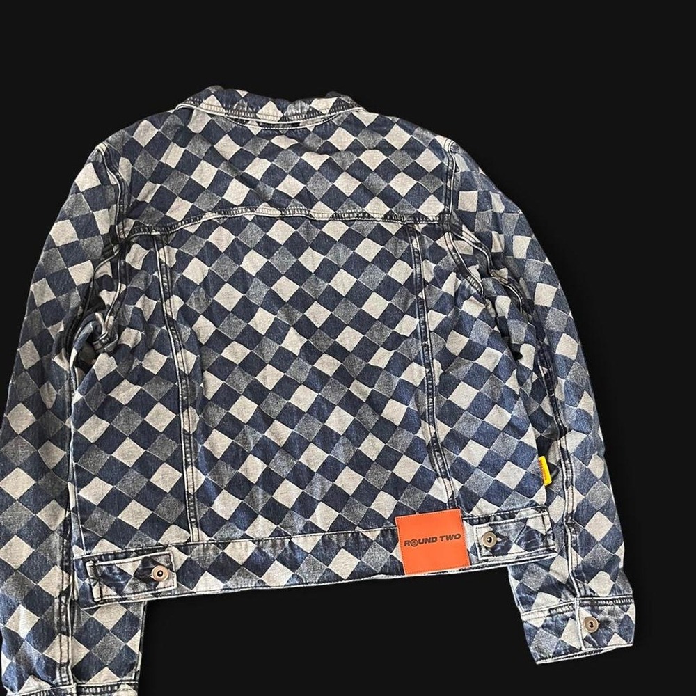 Round Two Diamond Checkerboard Denim Trucker Jacket - Picture 2 of 8